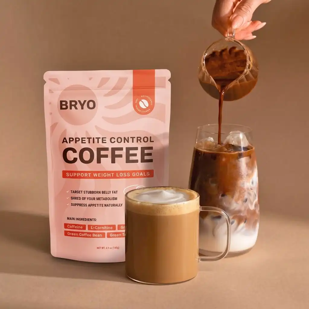 Caffè anti-fame BRYO servito con latte e ghiaccio – preparazione come iced coffee
