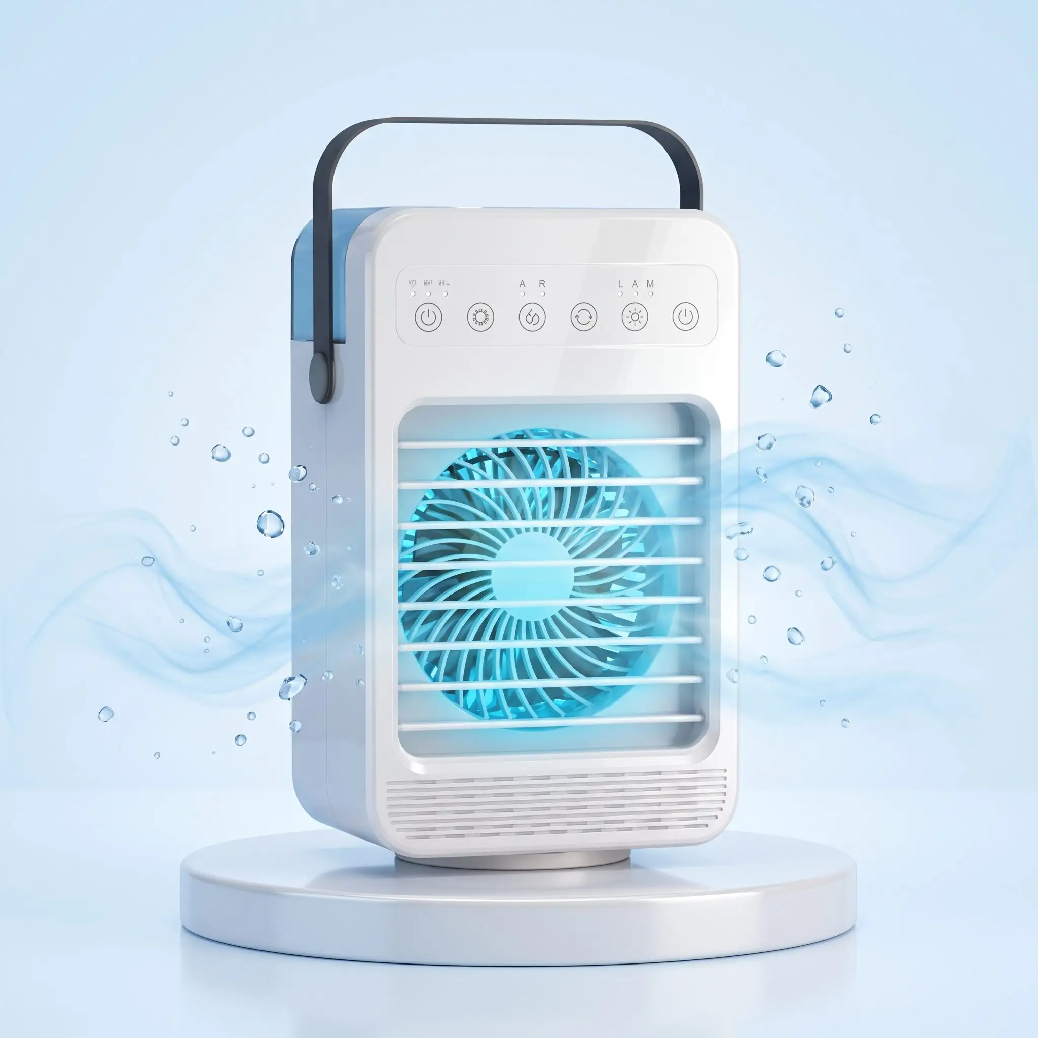Primo piano del serbatoio d'acqua e del sistema di nebulizzazione a ultrasuoni di CoolJet