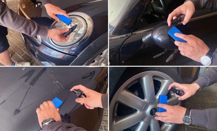 Proprietà NuraFix — rimozione graffi, repellenza allo sporco, rivestimento protettivo, protezione UV